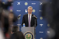 FAA Administrator Mike Whitaker speaks at a news conference at FAA headquarters in Washington, Thursday, May 30, 2024. Boeing has told federal regulators how it plans to fix the safety and quality problems that have plagued its aircraft-manufacturing work in recent years. (AP Photo/Jose Luis Magana)