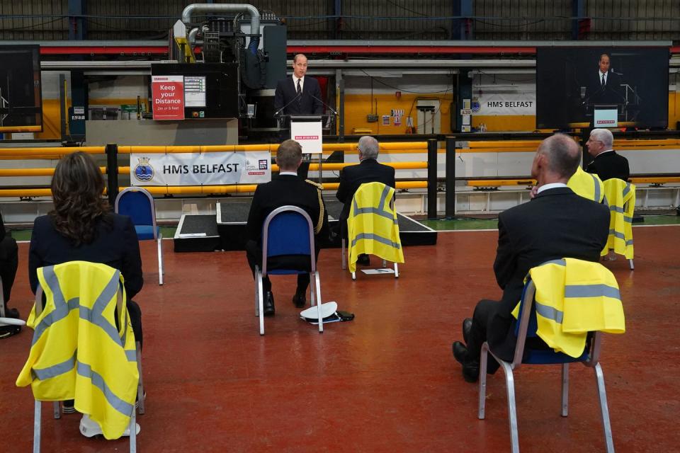 Prince William Honors Warship Construction Workers at the BAE Systems Shipyard in Glasgow