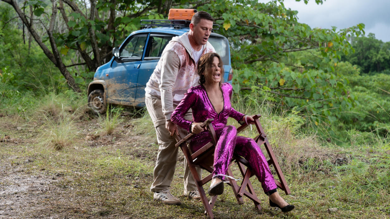 Channing Tatum's rescue mission skills prove questionable for Sandra Bullock in 'The Lost City'. (Paramount)