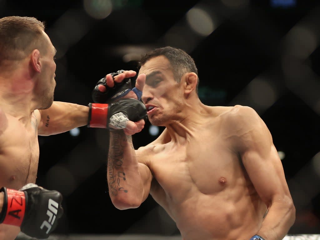 Tony Ferguson (right) during his loss to Michael Chandler at UFC 274 (Getty Images)