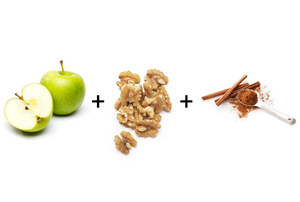 Apple chunks, chopped walnuts, and cinnamon