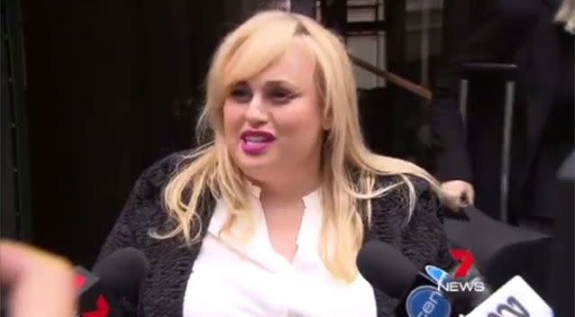 Rebel Wilson outside Melbourne court today. Picture: 7 News