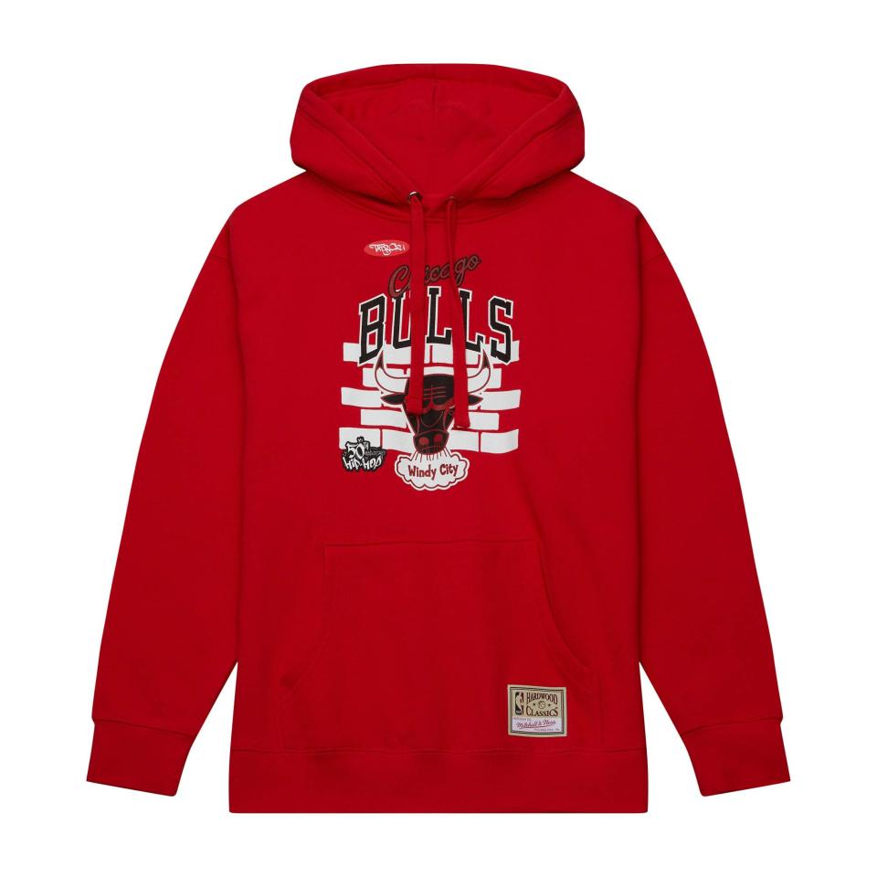 red hoodie with bulls graphic