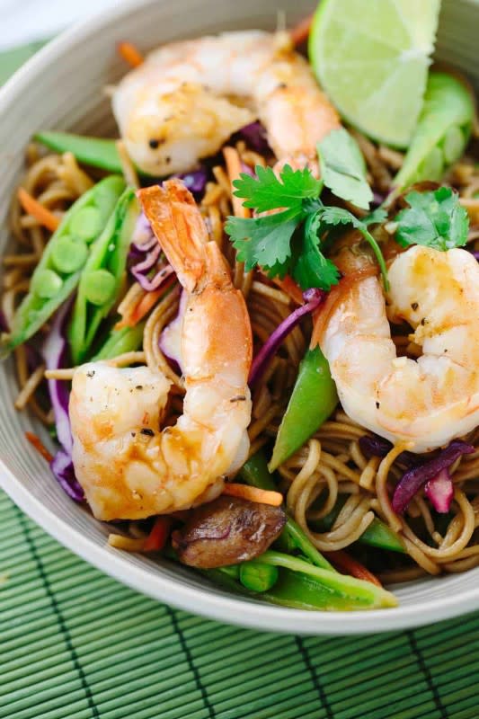 <p>Savory soba noodles with spicy garlic shrimp recipe is a colorful dish packed with seafood and vegetables. Asian flavors are infused into each noodle bite.</p><p><strong>Get the recipe: <a href="https://www.jessicagavin.com/soba-noodles-with-spicy-garlic-shrimp/" rel="nofollow noopener" target="_blank" data-ylk="slk:Soba Noodles with Spicy Garlic Shrimp;elm:context_link;itc:0;sec:content-canvas" class="link "><em>Soba Noodles with Spicy Garlic Shrimp</em></a></strong></p>