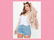 <p>Curve Stone Faux Suede Fringed Biker Jacket, $77, <a rel="nofollow noopener" href="https://www.missguidedus.com/curve-stone-faux-suede-fringed-biker-jacket-10097460" target="_blank" data-ylk="slk:Missguided;elm:context_link;itc:0;sec:content-canvas" class="link ">Missguided</a> (Photo: Missguided) </p>