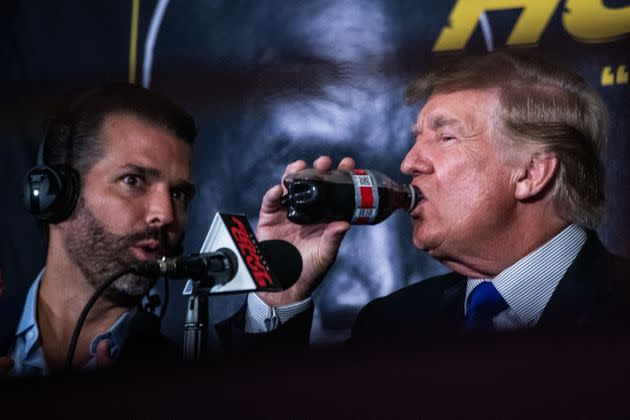 Donald Trump and Donald Trump Jr. moonlighted as boxing analysts.  (Photo: CHANDAN KHANNA via Getty Images)