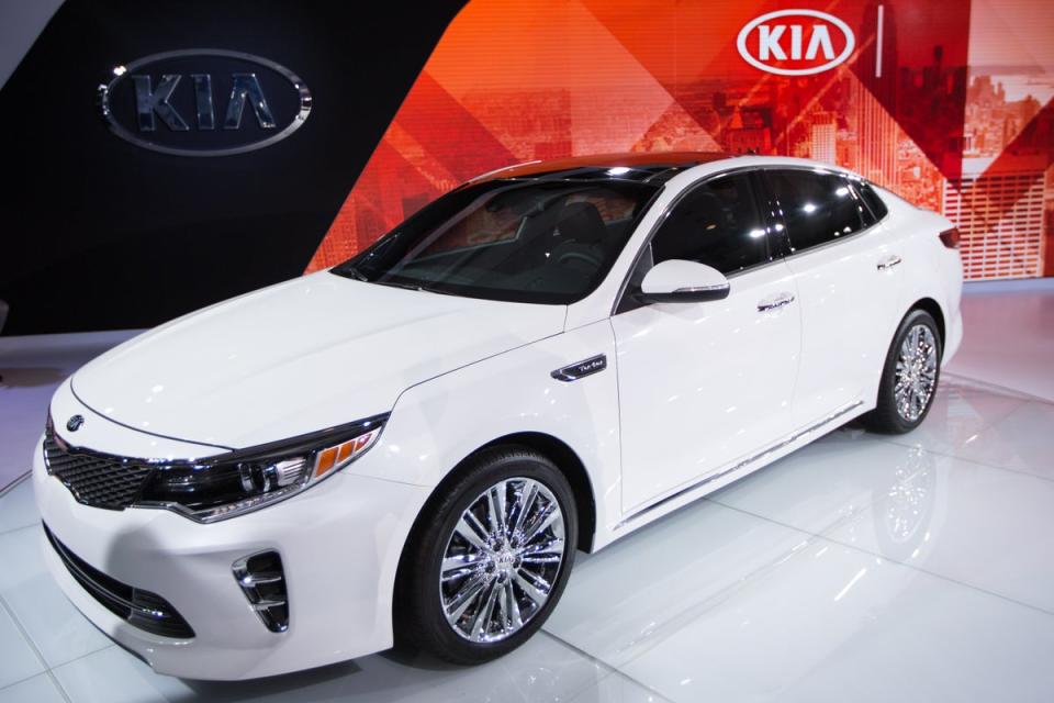 Kia Optima on display at the New York International Auto Show at the Javits Center in New York City on April 1, 2015 (Getty Images)