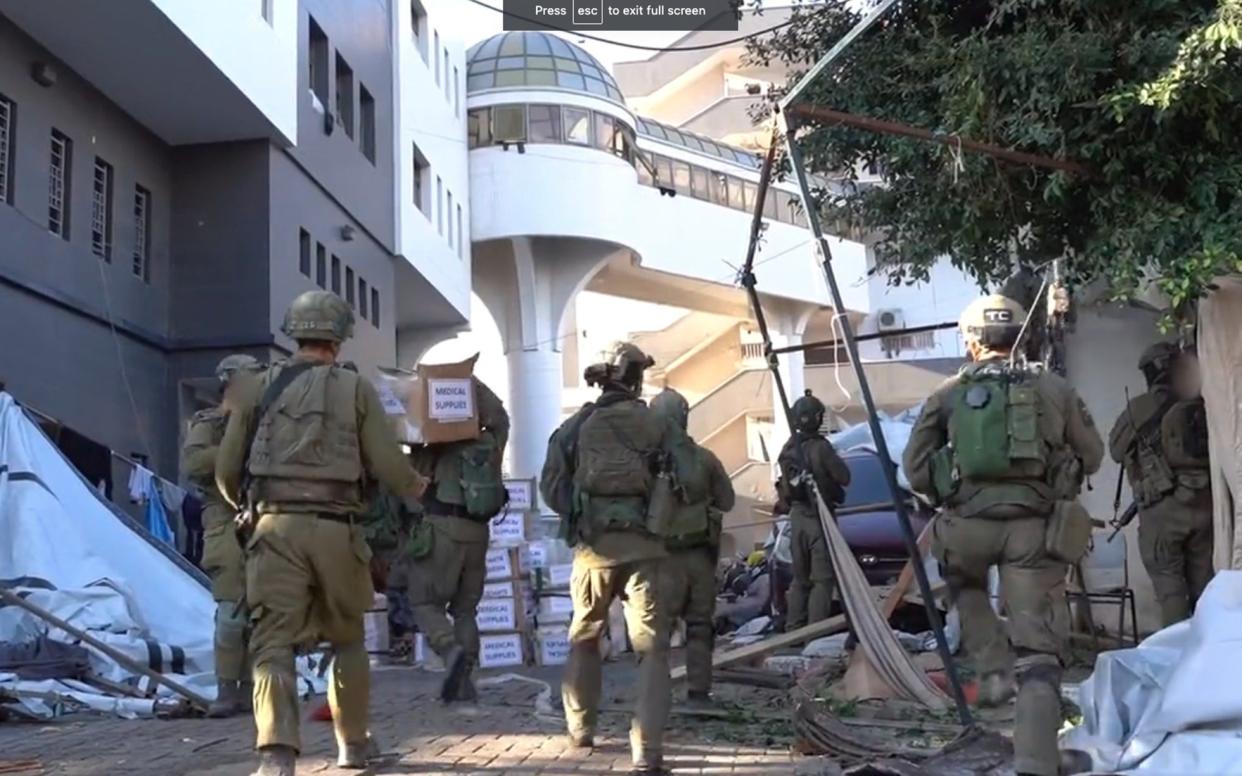 IDF soldiers on the grounds of Al-Shifa hospital