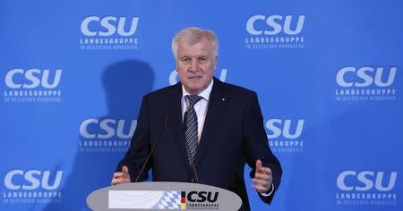 Bavarian state premier and leader of the Christian Social Union (CSU) Horst Seehofer attends a CSU party meeting at 'Kloster Seeon' in Seeon, southern Germany, January 4, 2017. REUTERS/Michaela Rehle