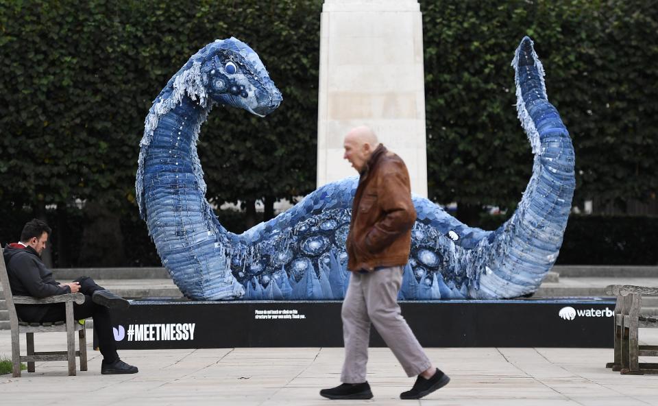 Mess the Cop Ness Monster is made out of recycled jeans (EPA)