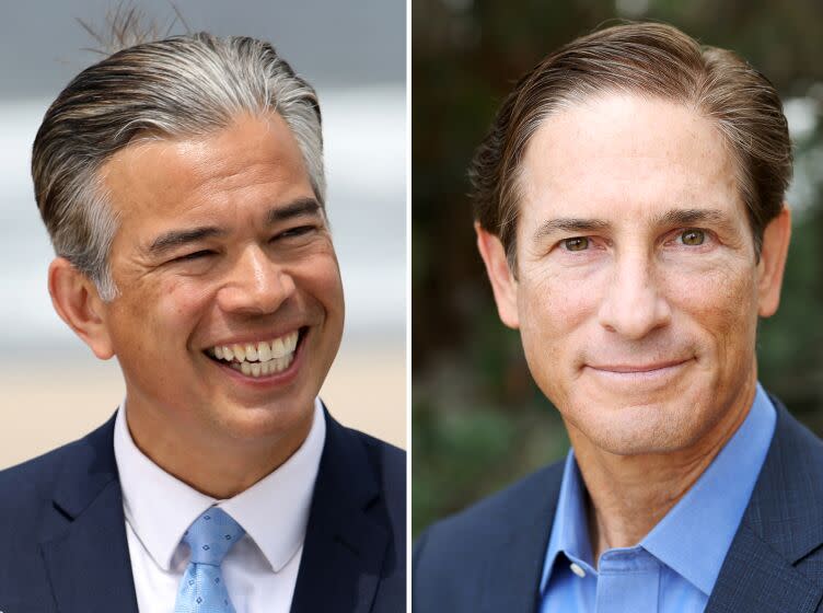 Attorney general candidates Rob Bonta, left, and Nathan Hochman.