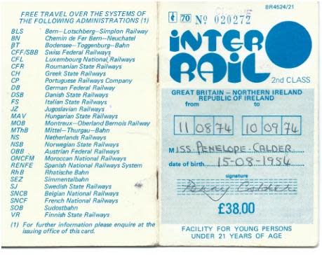 Adventure ahead: a 1974 Interrail pass (Penny Ritchie Calder)