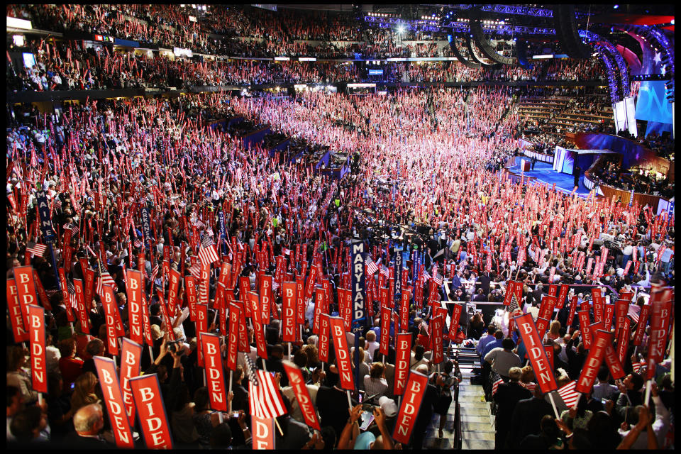 Vice-Presidential Candidate Joseph Biden addresses the Democratic National Convention in Denver in 2008. (David Howells/Corbis via Getty Images)