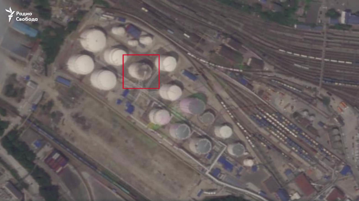 Satellite image of the damaged tank. Screenshot from a video by Radio Liberty's Russian Service