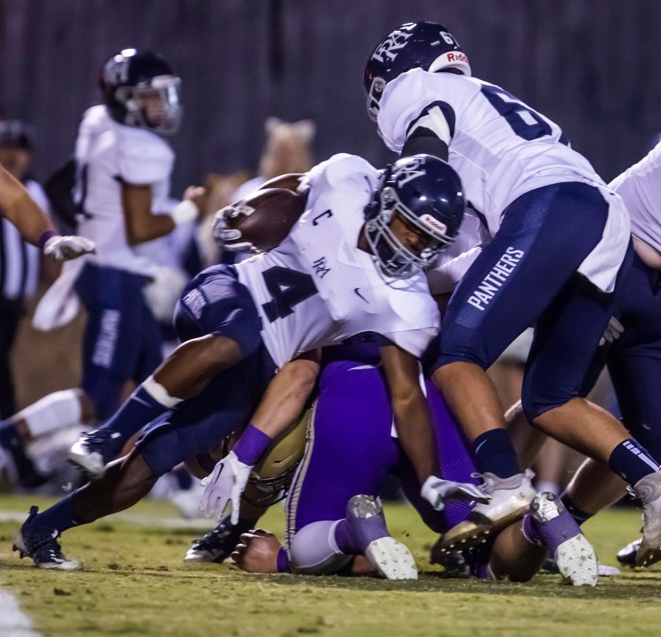 Ty Clark III of FRA runs the ball during their game at CPA Friday, Sep 30, 2022; Nashville, TN, United States;  at Christ Presbyterian Academy. Mandatory Credit: Alan Poizner-The Tennessean