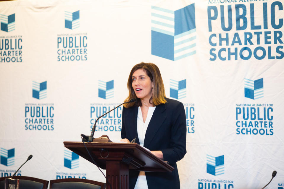 Nina Rees spoke at an event on Capitol Hill during this year’s National Charter Schools Week in May. (National Alliance for Public Charter Schools)