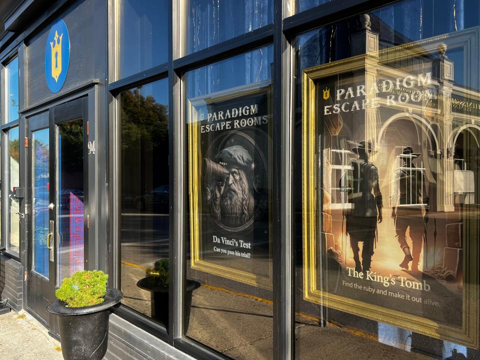 Posters in the front window of the Paradigm Escape Room on Williams Street in Newport promote some of the options available at the new attraction.