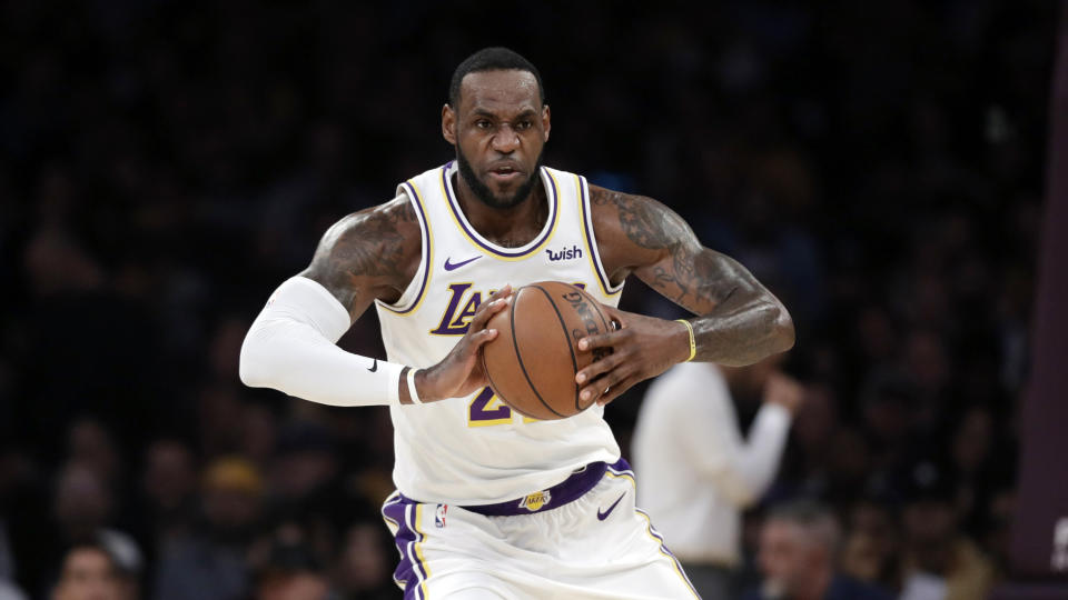 Los Angeles Lakers' LeBron James (23) during an NBA basketball game Sunday, March 24, 2019, in Los Angeles. (AP Photo/Marcio Jose Sanchez)