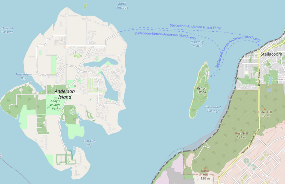 Map showing Anderson Island in Pierce County, Washington.