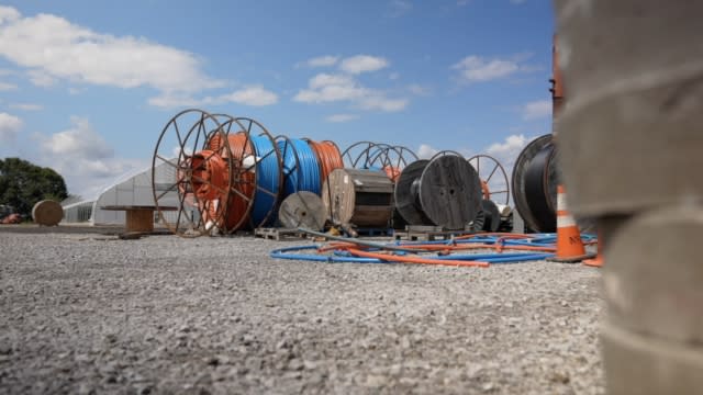 Spools of fiber optic cables.