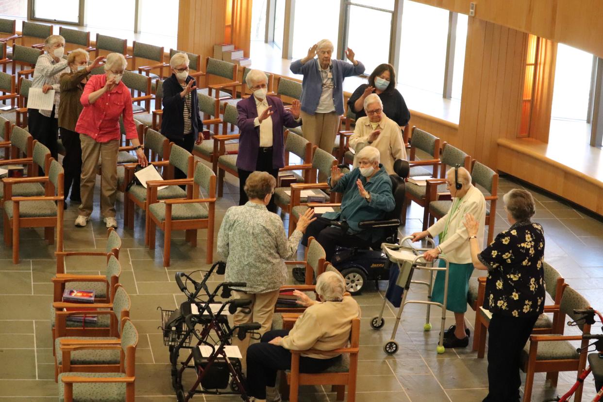 Adrian Dominican Sisters offer blessings to Sister Miriam Joseph Lekan on her 100th birthday, April 12.