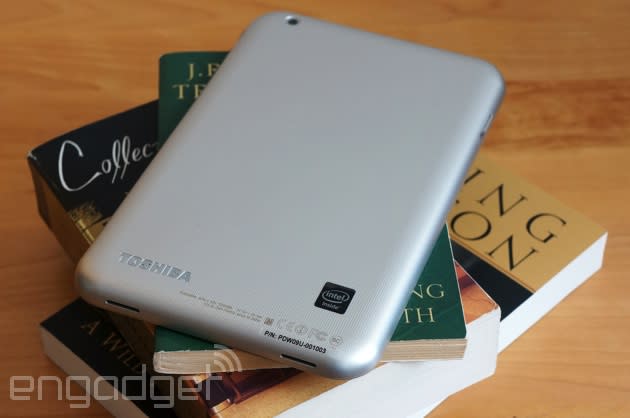 Toshiba Encore on a stack o' books