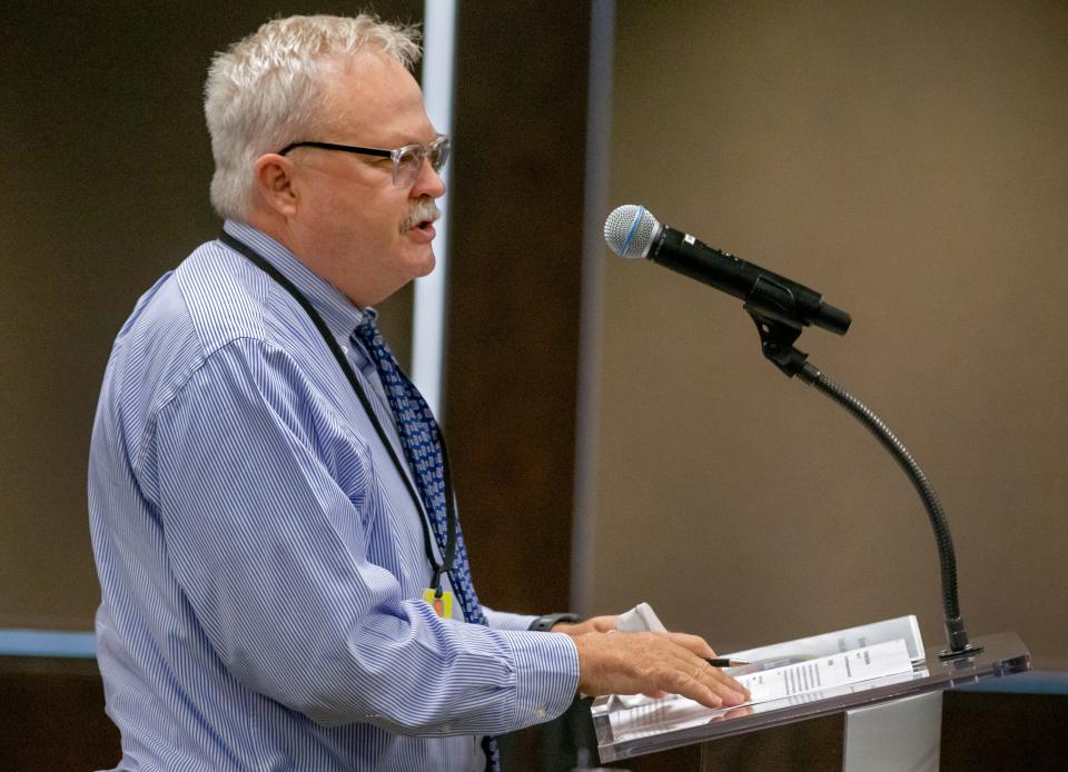 Oklahoma County Jail administrator Greg Williams gives a report during the Oklahoma County Jail Trust meeting on Aug. 16.