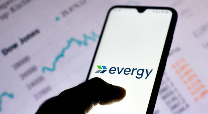 the Evergy logo seen displayed on a smartphone EVRG stock