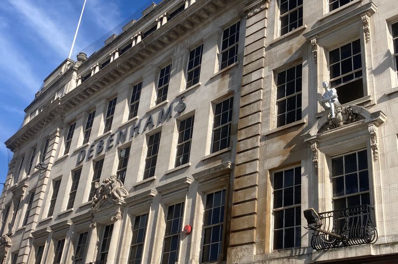 The Debenhams building with the silver mannequin seen on the far left