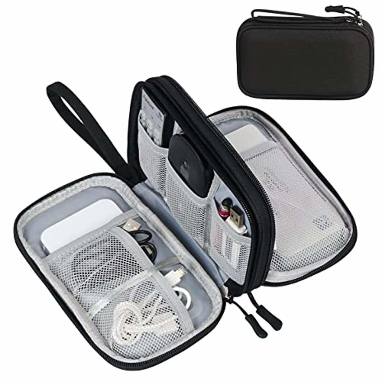 FYY Travel Cable Organizer Pouch Electronic Accessories Carry Case Portable Waterproof Double Layers All-in-One Storage Bag for Cord, Charger, Phone, Earphone Black (AMAZON)