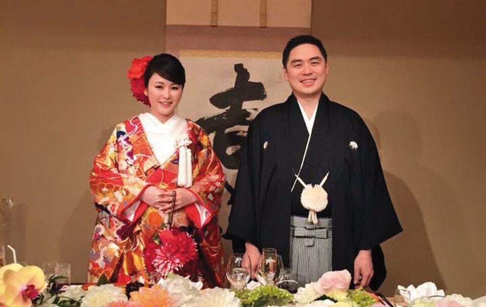 麻衣跟王泉仁結婚時還特地舉辦日式婚禮，但此景已成追憶。（翻攝自麻衣臉書）