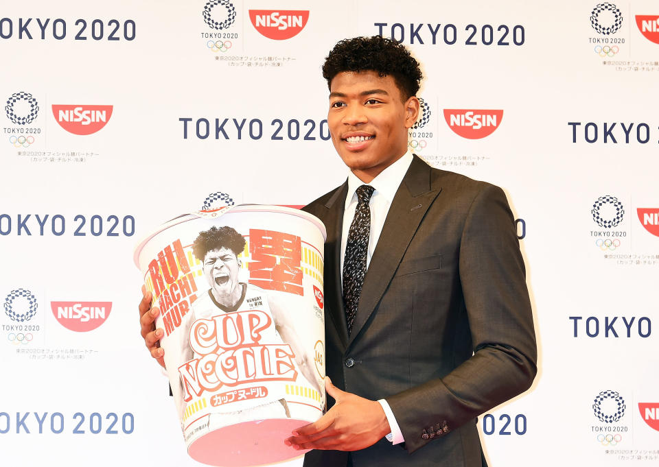 TOKYO, JAPAN - JULY 22:  Washington Wizards rookie Rui Hachimura attends the Nissin Foods press conference at Keio Plaza Hotel on July 22, 2019 in Tokyo, Japan.  (Photo by Jun Sato/WireImage)