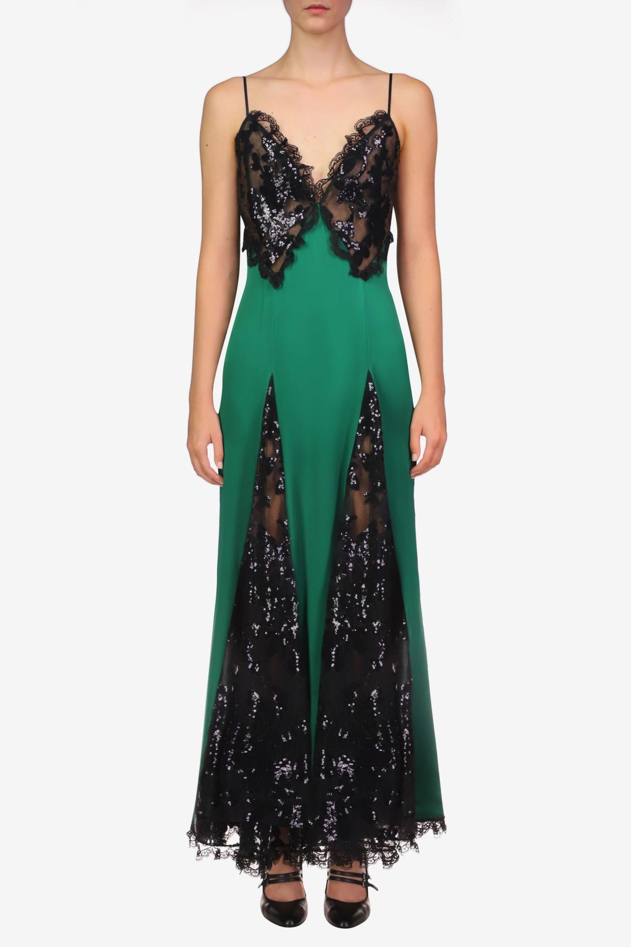 <p><a href="https://www.amazon.com/Green-Black-Sequin-Dress-Ruffle/dp/B0CH1STV6Q/ref=sr_1_100?ie=UTF8&ASIN=B0CH1STV6Q&sr=1-100&qid=1698108729&_encoding=UTF8&rnid=18981045011&ref_=lx_bd&th=1&tag=syn-yahoo-20&ascsubtag=%5Bartid%7C10051.g.36875042%5Bsrc%7Cyahoo-us" rel="nofollow noopener" target="_blank" data-ylk="slk:Shop Now;elm:context_link;itc:0;sec:content-canvas" class="link rapid-noclick-resp">Shop Now</a></p><p>Green Silk and Black Sequin Dress with Godet and Lace Ruffle</p><p>Amazon</p><p>$3335.00</p>