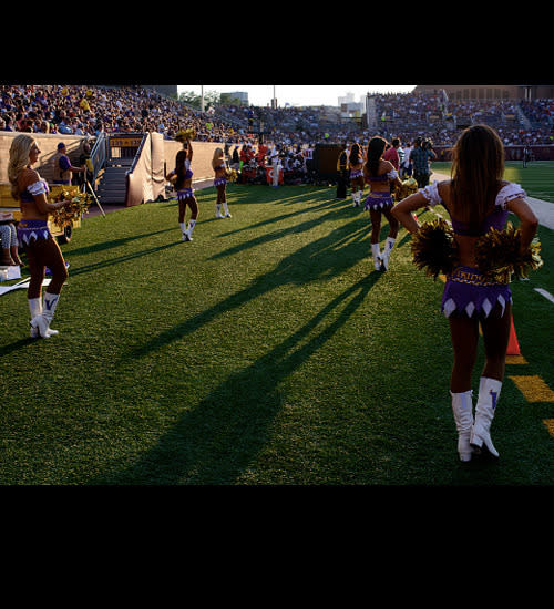 Cheerleaders for the Minnesota Vikings stand on the sidelines during the preseason game between the Minnesota Vikings and the Tampa Bay Buccaneers