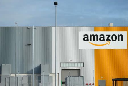 FILE PHOTO - A view of the new Amazon logistic center with the company's logo in Dortmund, Germany November 14, 2017. REUTERS/Thilo Schmuelgen