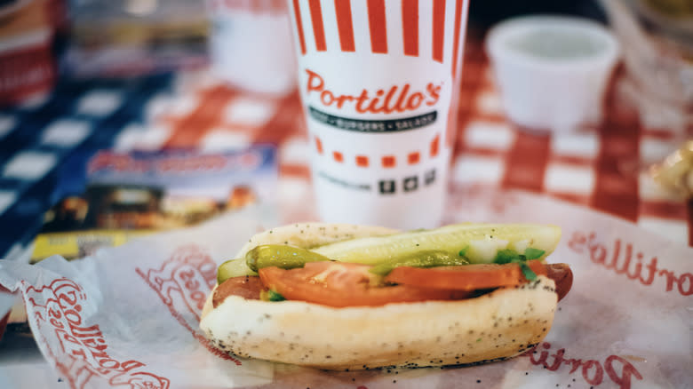 Portillo's hot dog and drink