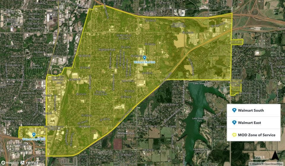 This map outlines the boundaries of the coverage zone where customers may use the new Metro On-Demand service offered by Topeka Metro.