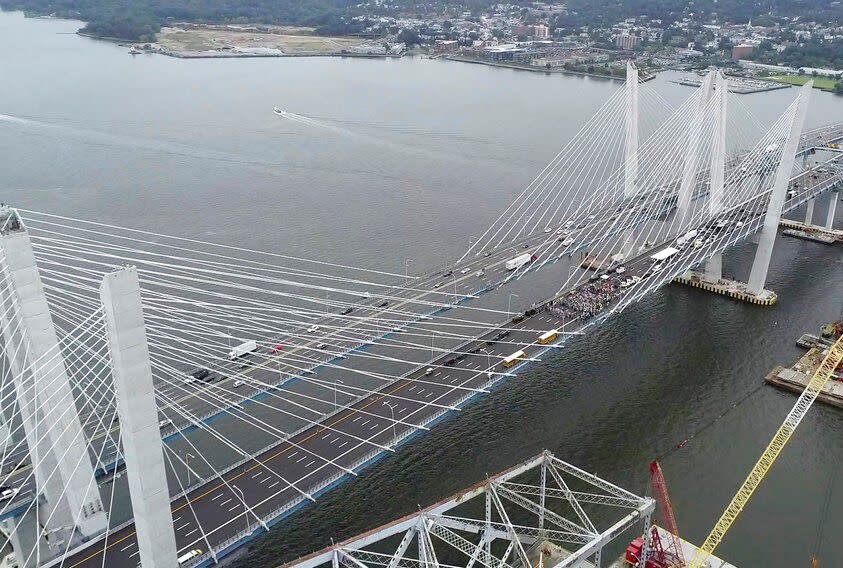 The Gov. Mario M. Cuomo Bridge carries the New York Thruway over the Hudson River between Rockland and Westchester counties. 