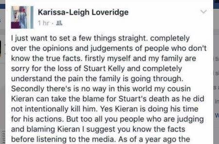 Karissa-Leigh Loveridge's post which has since been deleted. Source: Facebook