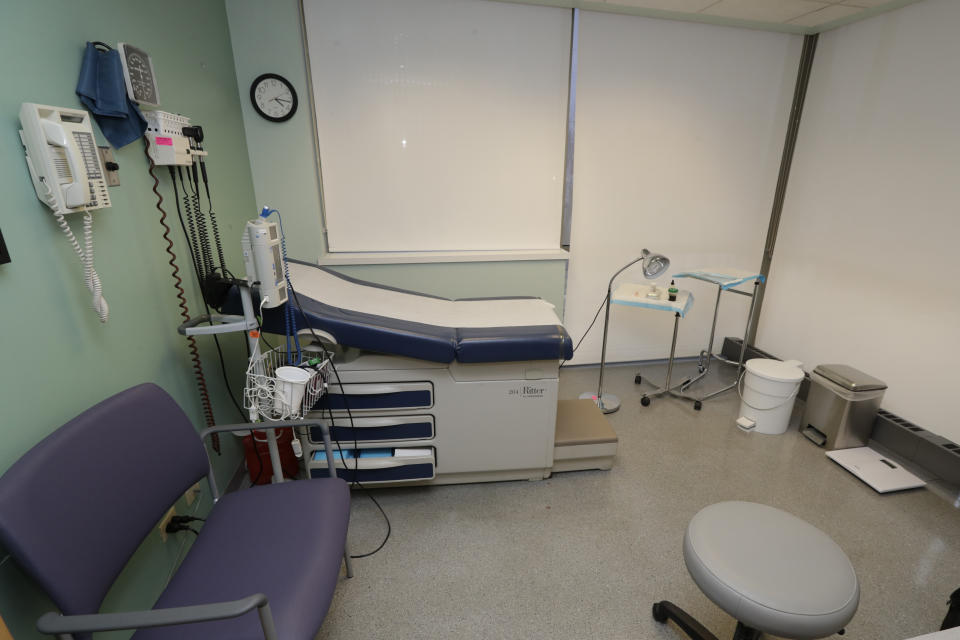 A sexual health room where patients can get pap smears, std treatments, and birth control is shown at Preterm, Tuesday, Feb. 25, 2020, in Cleveland. A federal court in Cincinnati will hear complex legal arguments for and against Ohio's Down syndrome abortion ban Wednesday, March 11, 2020 in a case viewed as pivotal in the national debate over the procedure. The Ohio law prohibits physicians from performing an abortion if they're aware that a diagnosis of Down syndrome, or the possibility, is influencing the decision. (AP Photo/Tony Dejak)