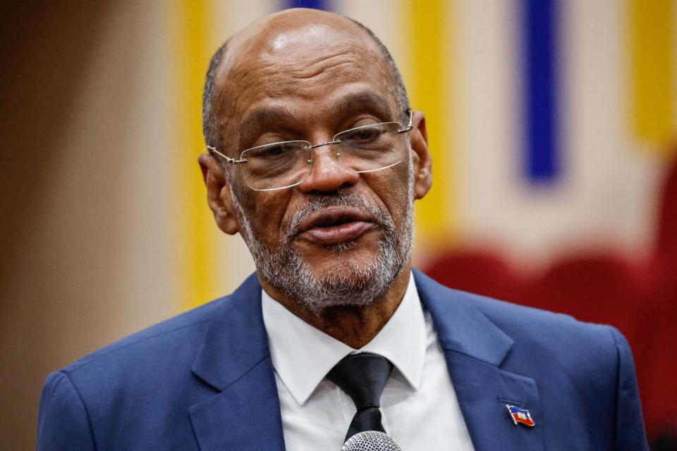 Haitian Prime Minister Ariel Henry, who resigned on March 11, 2024, speaks to students during a public lecture in Nairobi, Kenya.