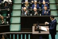 Poland's Prime Minister Morawiecki speaks in parliament in Warsaw