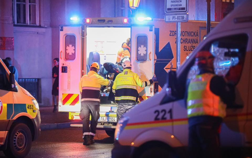 c. A shooting leaves several dead and dozens injured in a university building in central Prague,