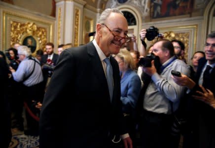 Senate Minority Leader Chuck Schumer (D-NY) walks from a Democratic caucus meeting during the third day of a shut down of the federal government in on Capitol Hill in Washington, U.S., January 22, 2018. REUTERS/Joshua Roberts