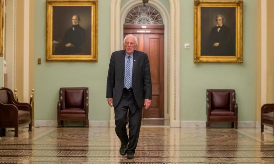 Bernie Sanders outside the Senate chamber in Washington DC on 25 March 2020.