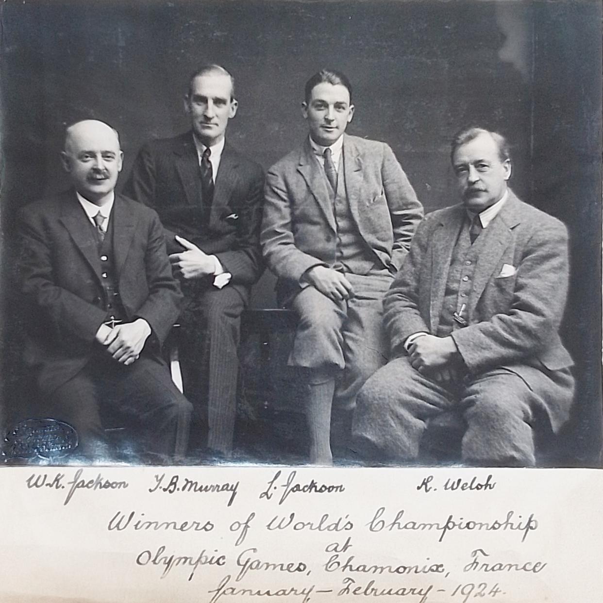 The 1924 British curling team, from left to right: Willie Jackson, Tom Murray, Laurence Jackson and Robin Welsh (Jennifer Dods/PA)