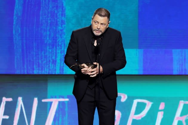 Nick Offerman accepts the Best Supporting Performance in a New Scripted Series award for “The Last of Us” onstage during the 2024 Film Independent Spirit Awards - Credit: Getty Images