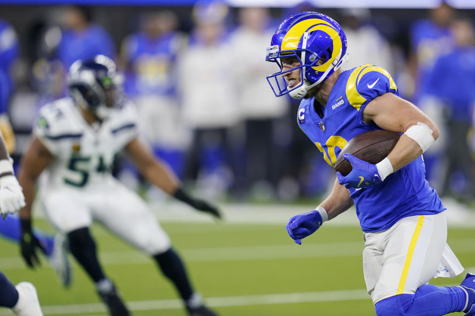 Los Angeles Rams wide receiver Cooper Kupp had another big night in his historic season. (AP Photo/Ashley Landis)