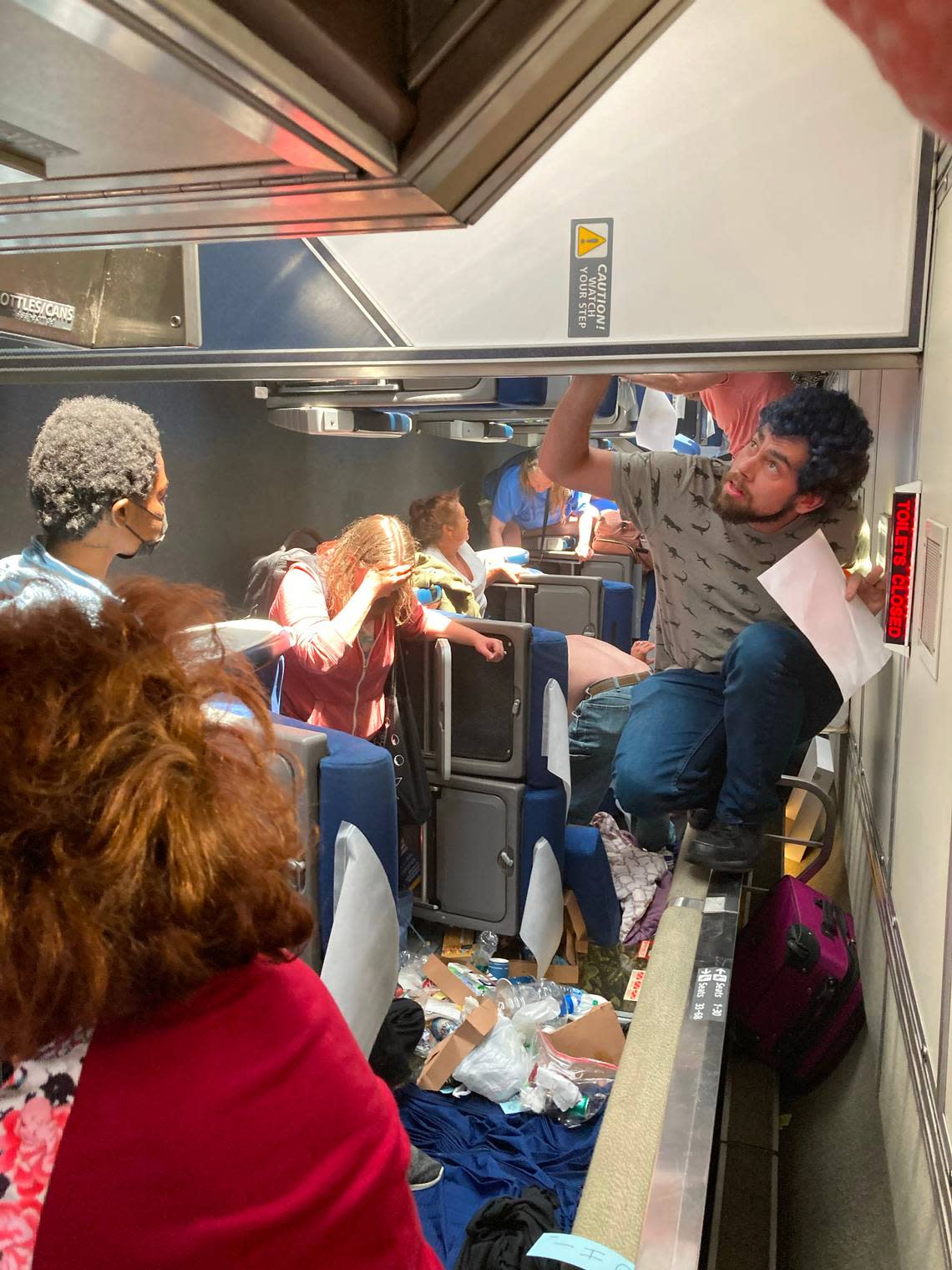 Amtrak passenger Ron Goulet took photos of the chaos inside one of the passenger coaches after it flipped on its side in June near Mendon, Missouri.