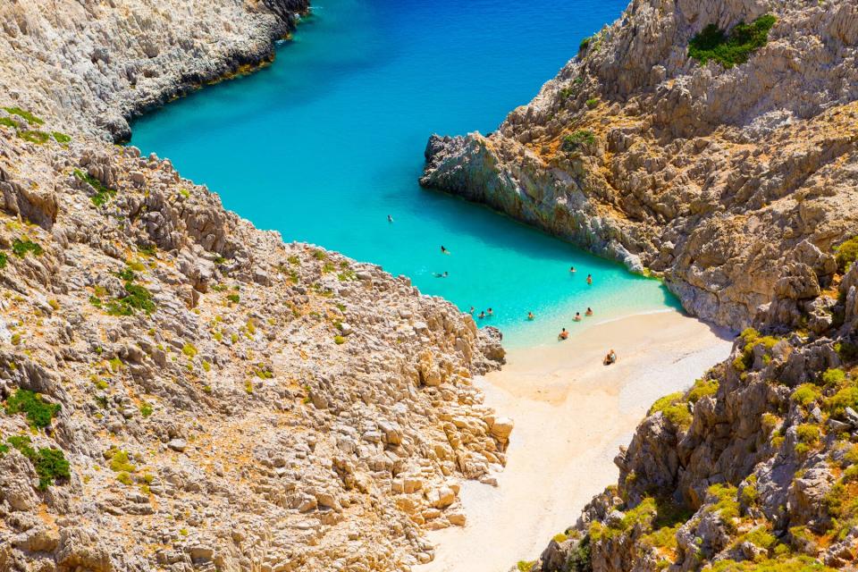 Secret beach on remote island. Rizoskloko (Seitan Limani), Crete